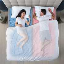 45 angle view of the Dualtemp mattress layer shown on top an m7 mattress.