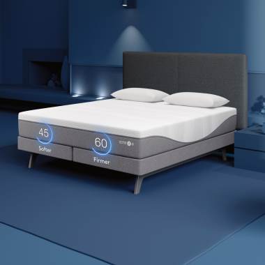 Sleep Number i8 smart bed with adjustable firmness, 45 Sleep Score on one side and 60 on the other