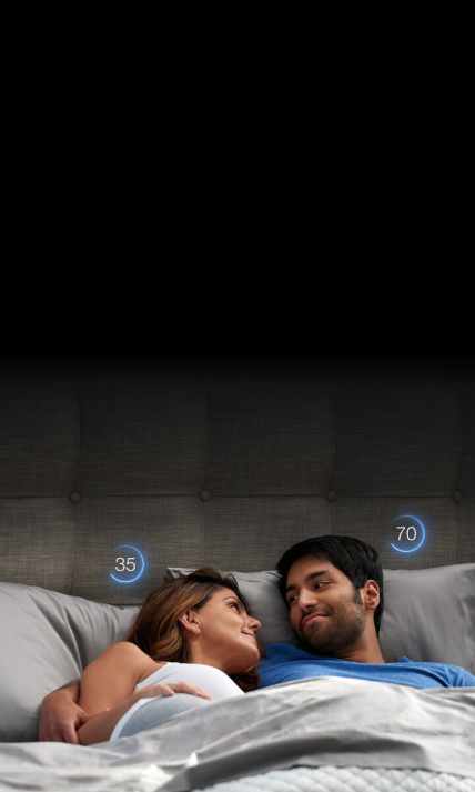 couple sleeping in bed with sleep numbers above head