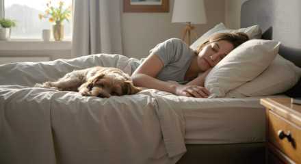 Woman in Bed with Dog