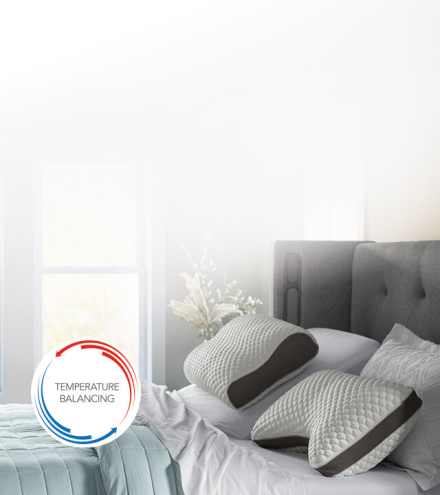 Lifestyle bed with responsefit pillows and true temp sheets and blanket.
