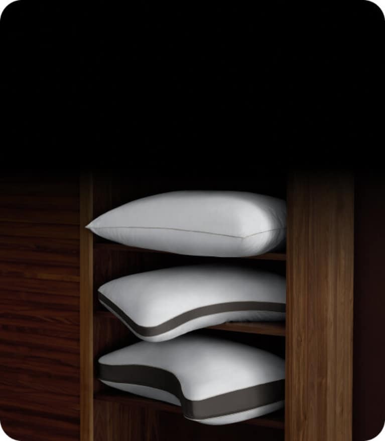 Stack of the PushComfort pillow in standard, curve and ultimate shapes.
