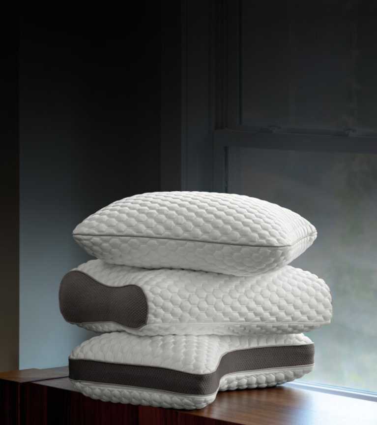 Stack of the PushComfort pillow in standard, curve and ultimate shapes.