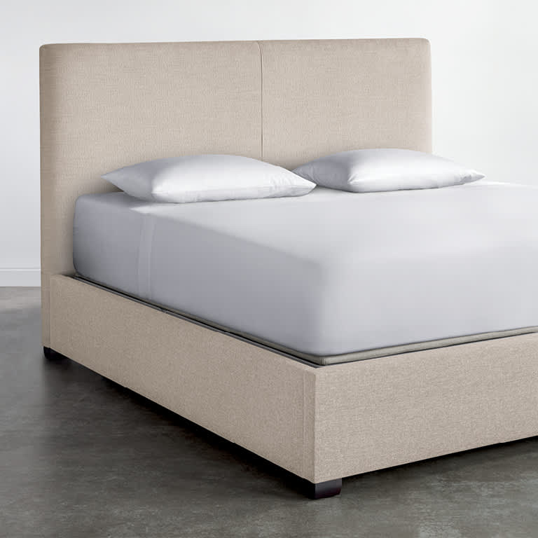 Sleep Number Tailored Panel Upholstered Bed Ivory Textured Linen Queen Adjustable Firmness