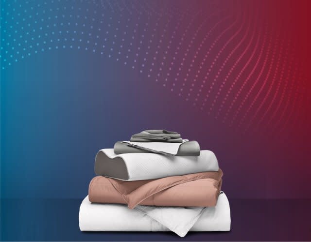 Temperature Balancing Bedding, image of temp bedding, link to shop temperature now