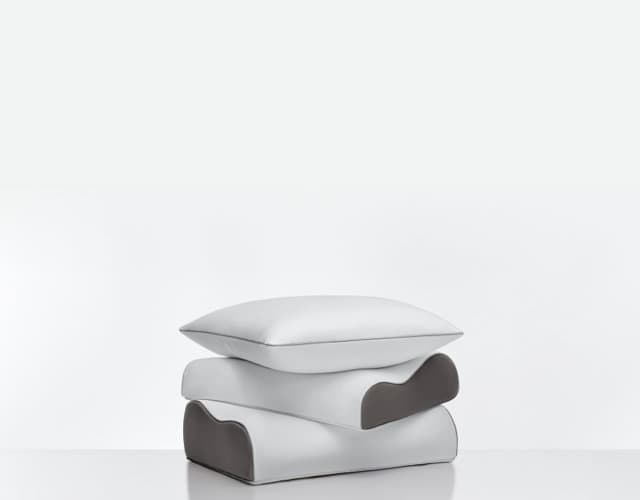 Stack of 3 ComfortFit pillows in standard, contour and ultimate shapes.