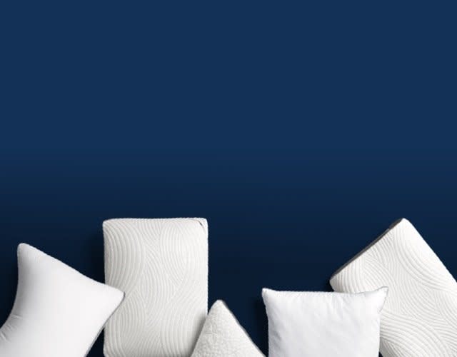 Pillows, image of stack of pillows, link to shop pillows
