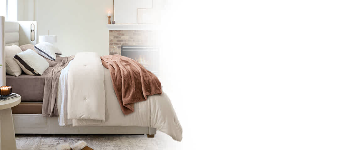 Shop the look -  image of dressed bed, link to shop now
